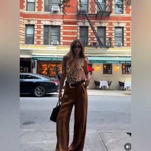 ZARA SATIN WIDE LEG BELTED PANTS